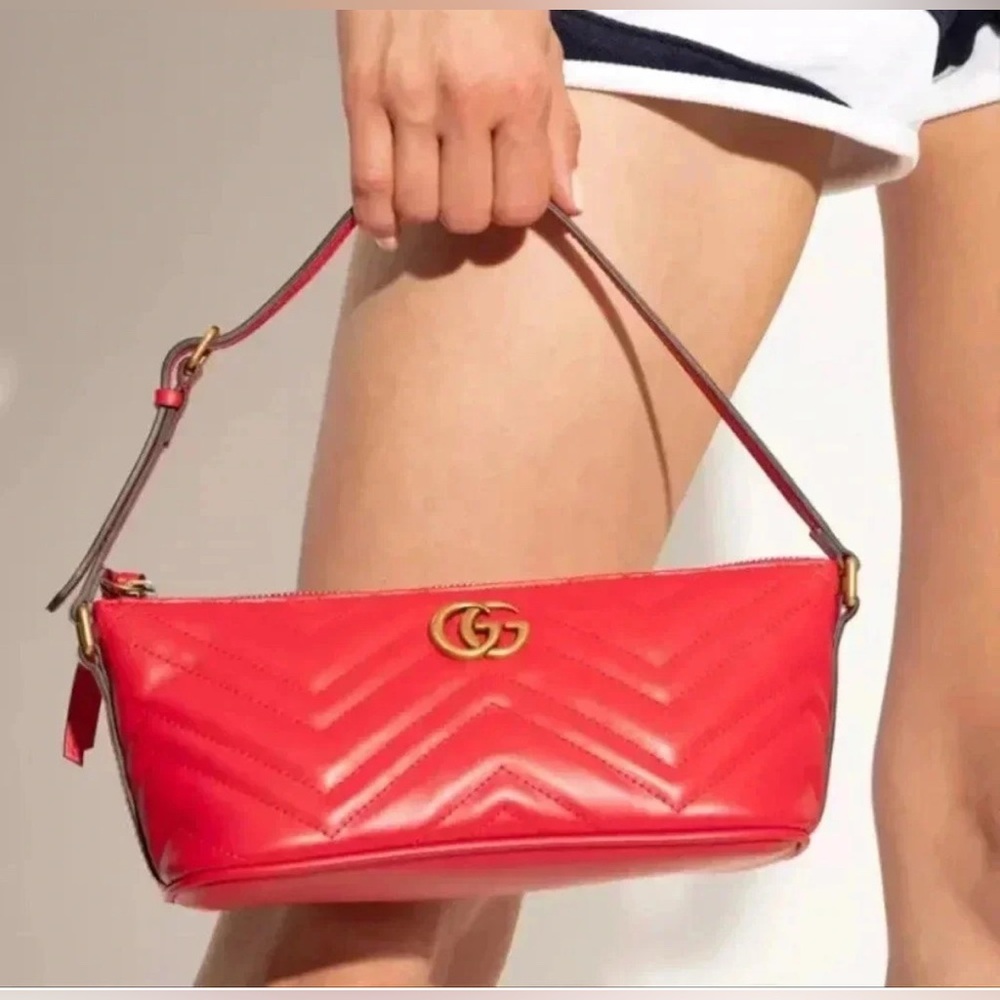 Gucci Red Quilted Shoulder Bag with Gold Logo
